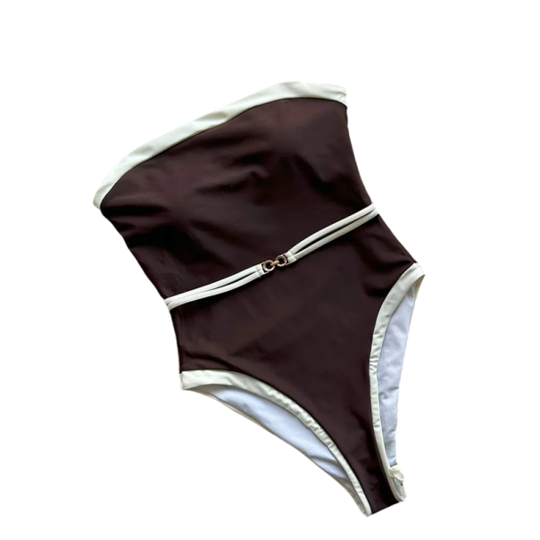 Dames Eendelig Badpak Bruin O-Hals Zonder Schouderbandjes Afneembare Schouderbandjes Polyester Nylon Elegante Badmode voor de Zomer L