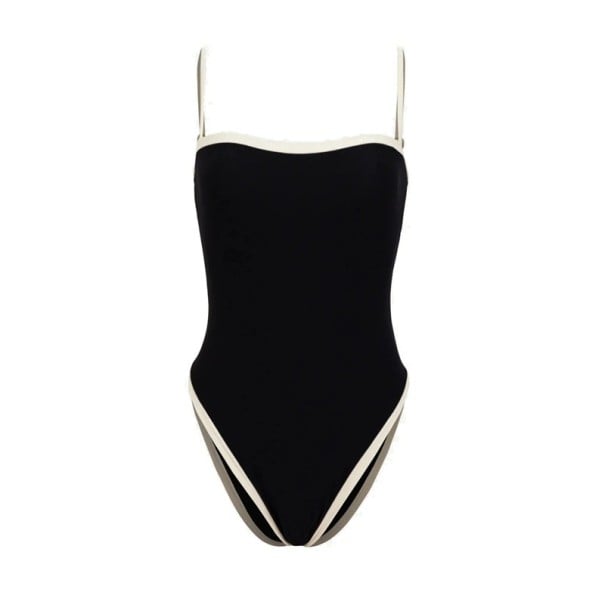 Dames Eendelig Badpak Effen Uitvoering V-hals Dunne Bandjes Polyester Spandex Rekbaar Materiaal Zomer Strandbadpakken zwart M