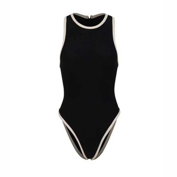 Dames Eendelig Badpak Zwarte Kleur Effen Uitvoering V-Hals Brede Bandjes Polyester Spandex Elastisch Zomer Strandbadpak XL
