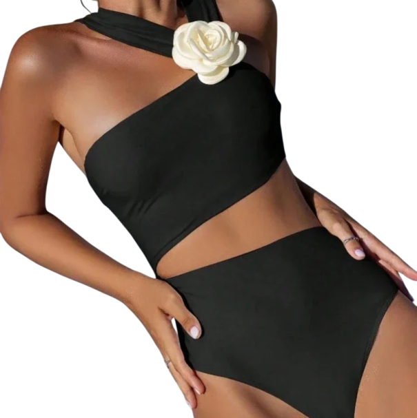 Dames Eendelige Badmode Brede Schouderbanden Asymmetrisch Zwart Spandex Nylon Elastisch Elegant Modern Badpak XS