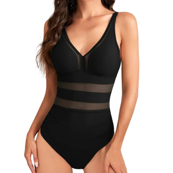 Dames Eendelige Badpakken Blauw Effen Uitvoering V-Hals Brede Schouderbanden Polyester Spandex Elastisch Zomer Strandbadpakken zwart L