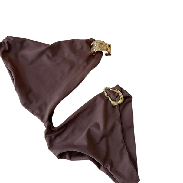 Dames Eéngedeelte Badpak Eén Schouder Asymmetrisch Versiering aan de Zijkant Effen Nylon Spandex Elastische Elegante Badmode bruin M