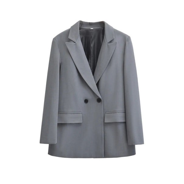 Dames elegant jasje met kraag en zakken Effen blazer met knopen van polyester Stijlvolle jas in verschillende kleuren grijs S