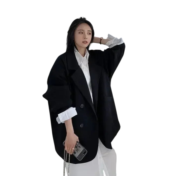 Dames elegante blazer met kraag en zakken Effen blazer met knopen van polyester Stijlvolle jas in verschillende kleuren voor werk en vrije tijd zwart S