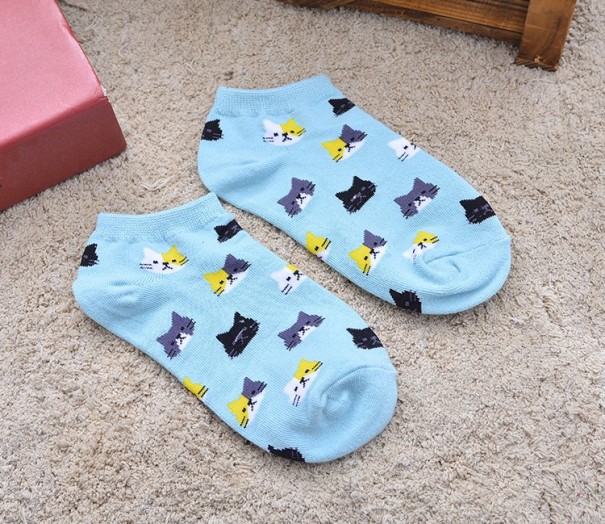 Dames enkelsokken met katjes - 3 paar blauw