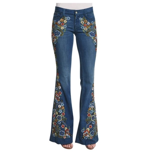 Dames flared jeans met patches donkerblauw 4XL