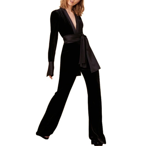 Dames fluwelen jumpsuit met diepe halslijn L