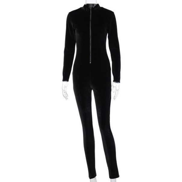 Dames fluwelen jumpsuit met rits zwart S