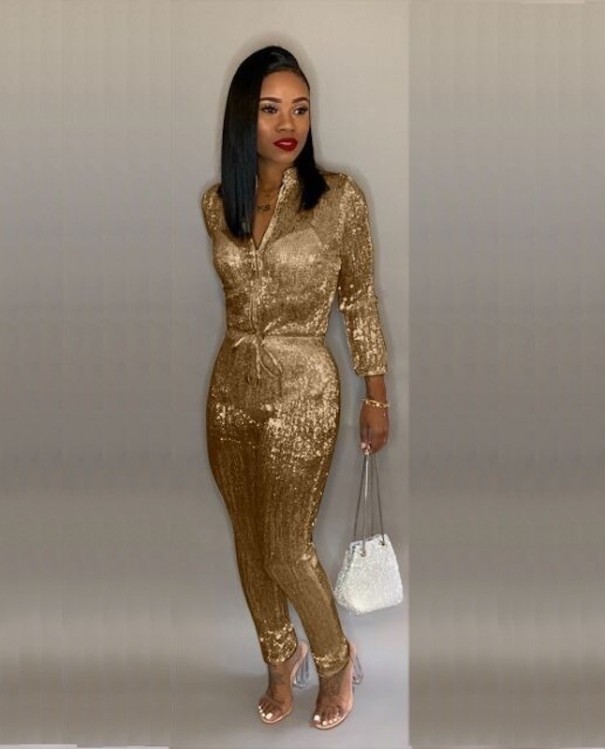 Dames formele jumpsuit A2003 goud XL