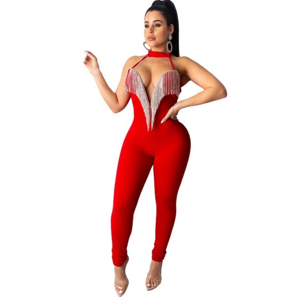 Dames formele jumpsuit A2058 rood XS