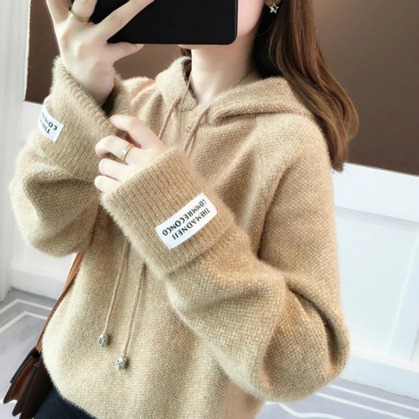 Dames fuzzy trui met capuchon beige