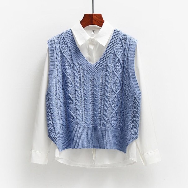Dames gebreid vest P1419 blauw S