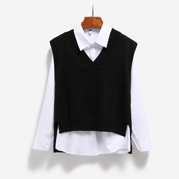 Dames gebreid vest P1490 zwart XS