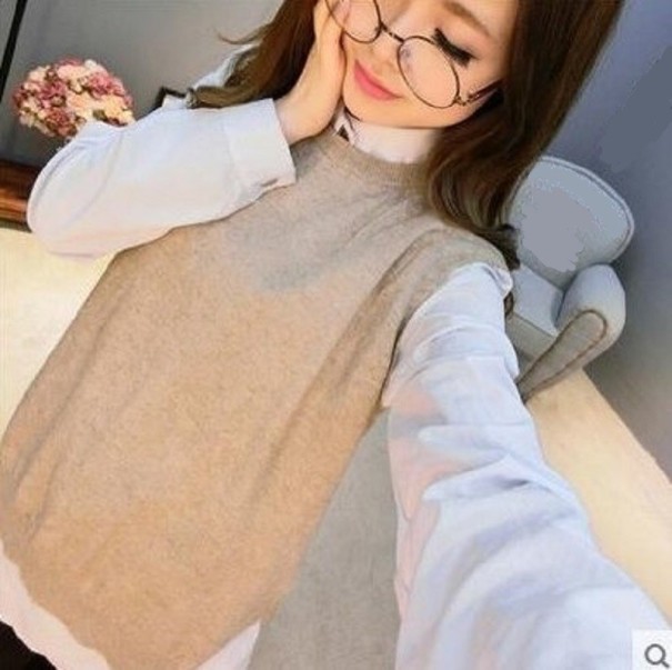Dames gebreid vest P1777 beige