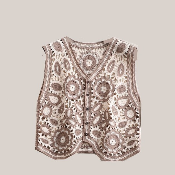 Dames gebreid vest P1950 koffiekleur