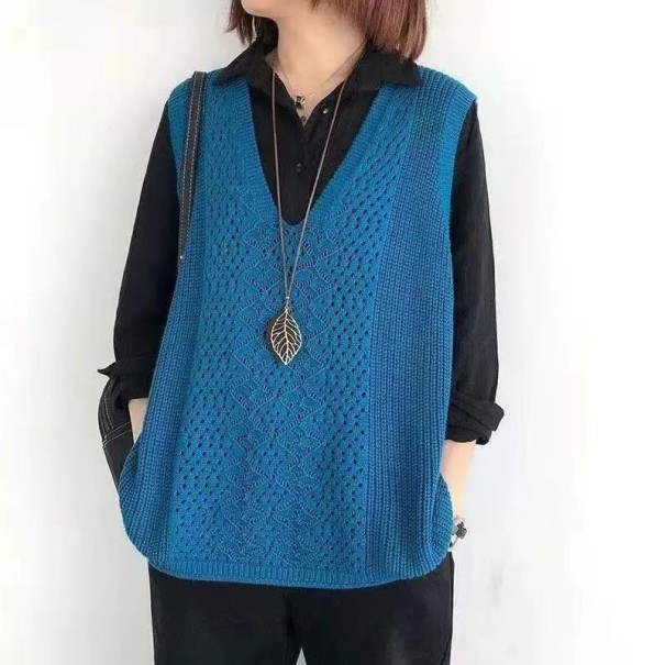 Dames gebreid vest P2263 blauw S