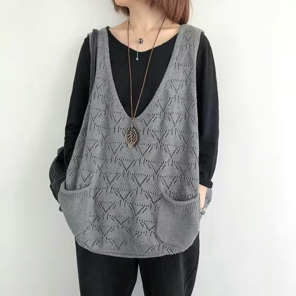 Dames gebreid vest P2264 grijs XL