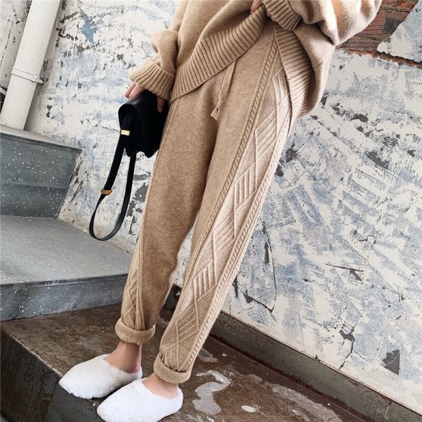 Dames gebreide joggingbroek met patroon kaki
