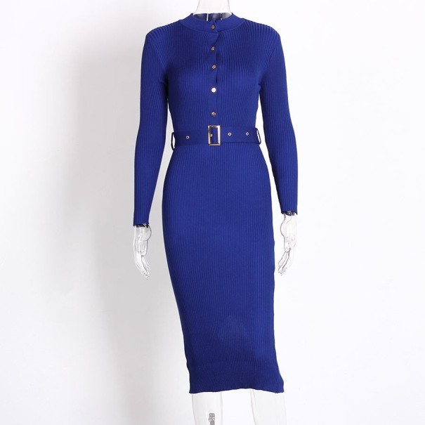 Dames gebreide jurk met lange mouwen blauw S