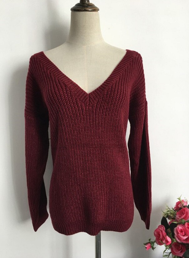 Dames gebreide trui A2976 bordeaux
