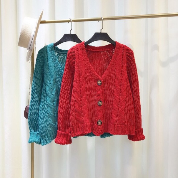 Dames gebreide trui met knopen G209 rood