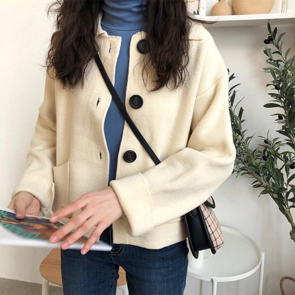 Dames gebreide trui met knopen G384 crème