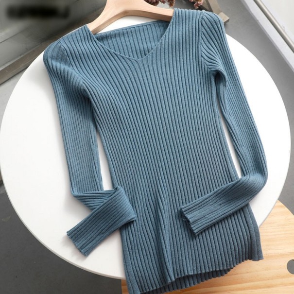 Dames gebreide trui met ronde hals donkerblauw