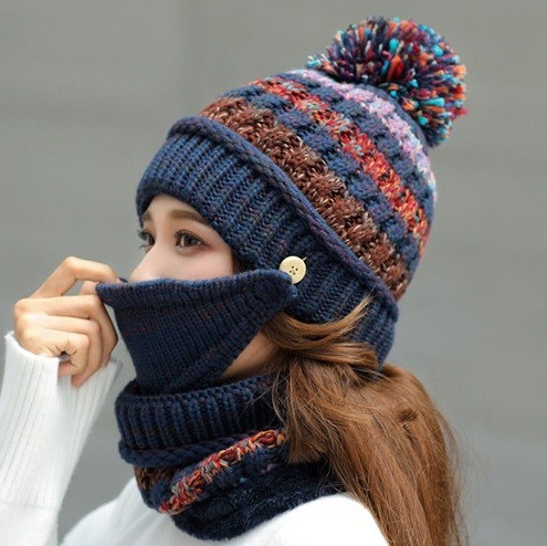 Dames gebreide winterset 3 stuks J1839 blauw