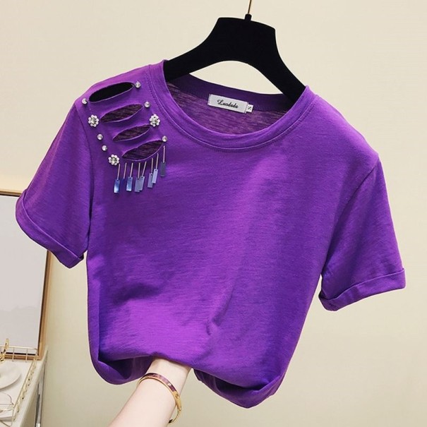 Dames gedecoreerd T-shirt met uitsparingen B384 paars M