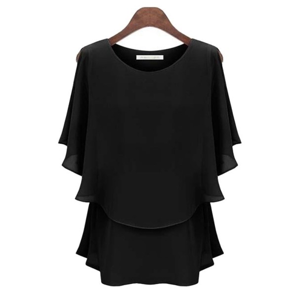 Dames gelaagd T-shirt zwart M