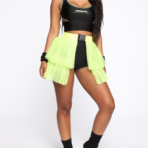 Dames gelaagde rok met riem neon geel 2