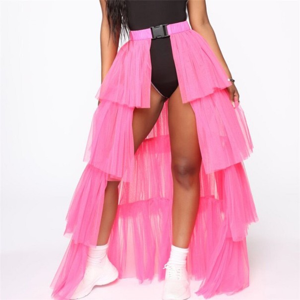 Dames gelaagde rok met riem roze 1