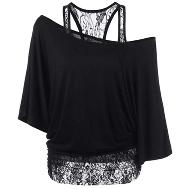 Dames gelaagde top met kant zwart 5XL