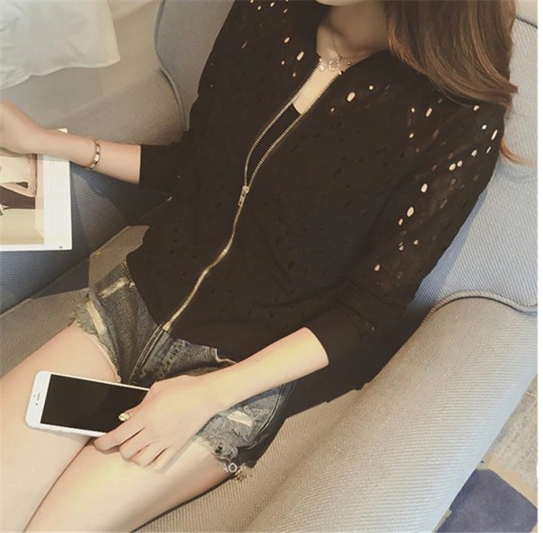 Dames geperforeerde jas J1032 zwart L