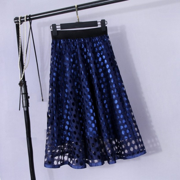 Dames geperforeerde rok met onderrok blauw