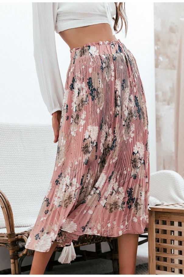 Dames geplooide rok met bloemen L