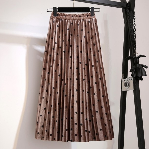 Dames geplooide rok met stippen bruin XS