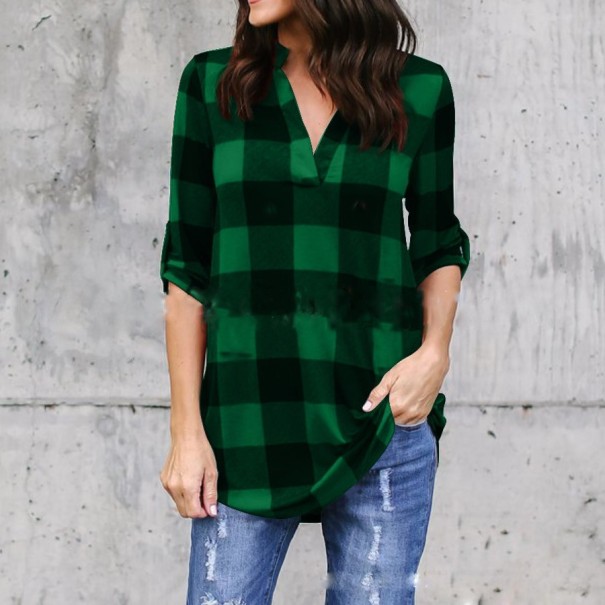 Dames geruite blouse Anastacia donkergroen L