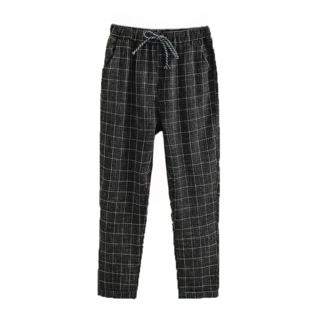 Dames geruite broek met elastische taille zwart S