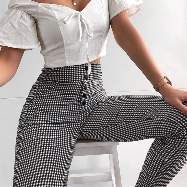 Dames geruite broek met hoge taille
