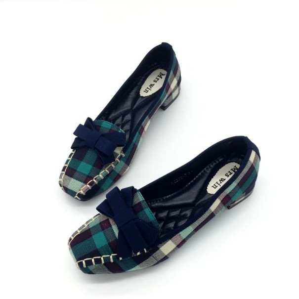 Dames geruite loafers met strik donkerblauw 39