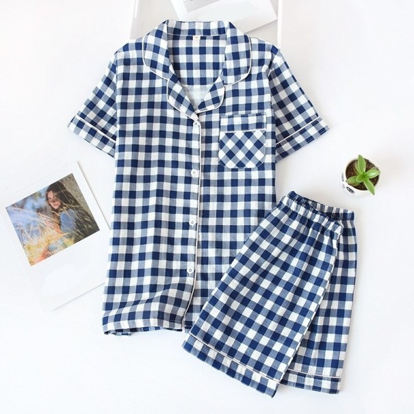 Dames geruite pyjama P2705 donkerblauw S
