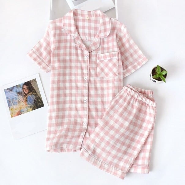 Dames geruite pyjama P2705 roze S