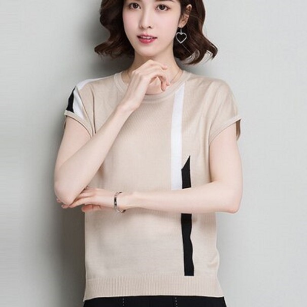 Dames gestreept T-shirt A1281 beige