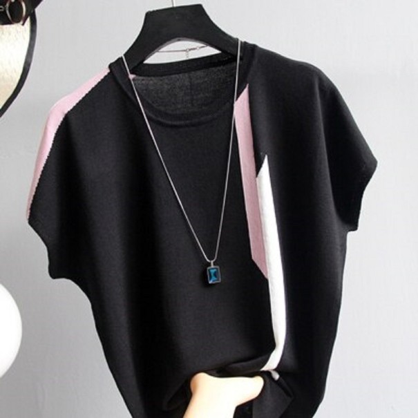 Dames gestreept T-shirt A1281 zwart