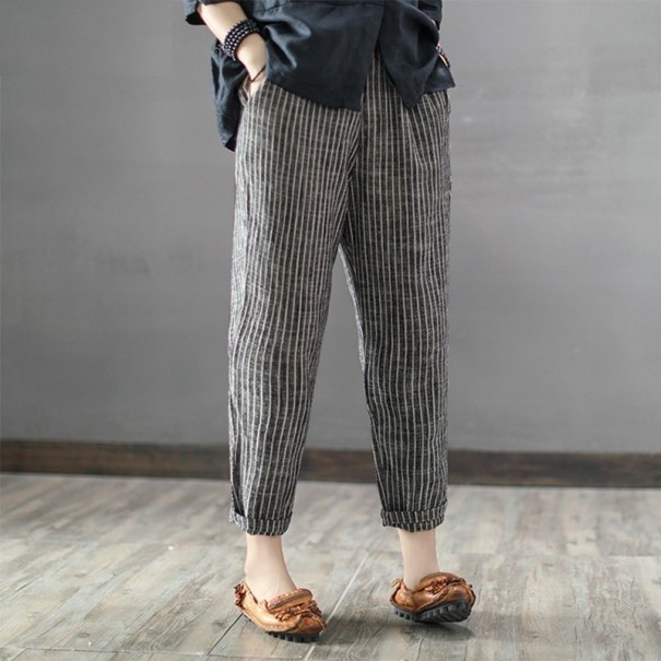 Dames gestreepte broek met elastische taille zwart XS