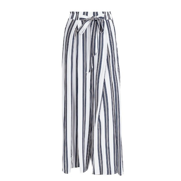 Dames gestreepte broek met split wit L