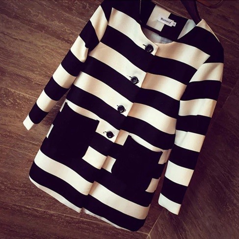 Dames gestreepte jas - Zwart en wit XL