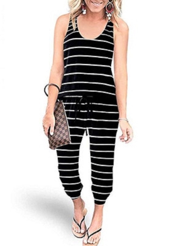 Dames gestreepte jumpsuit A2019 zwart L