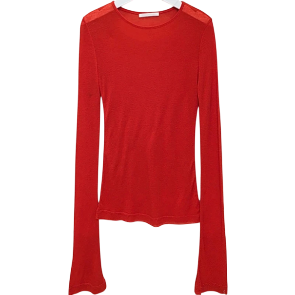 Dames getailleerd T-shirt met lange mouwen Elegante stretchtop Effen T-shirt voor elke dag Modieus basisstuk voor je garderobe rood